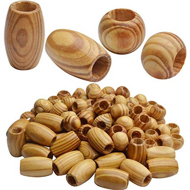 Natural Wooden Beads  100Pcs Large Wooden Spacer Beads Unfinished Tube Beads with Grain for Bracelet Pendants Crafts DIY Jewelry Making  Hole 10mm