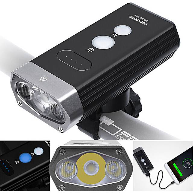 ROCKBROS 1800LM Rechargeable Bike Light Flood Focus Beam Waterproof Flashlight Bicycle Cycling Motorcycle