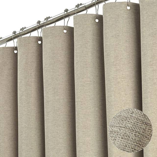 Linen Textured Weighted Cloth Shower Curtain Set with 12 Plastic Hooks, Hotel Spa Bathroom Decorative Shower Curtain, Machine Washable - 72x72 Khaki