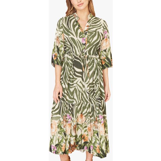 Yumi Womens Green Viscose Zebra And Floral Print Midi Dress - Size 10 UK