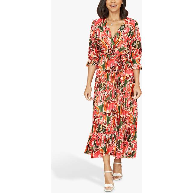Yumi Womens Pink Paisley Pleated Midi Dress With Pleats - Size 8 UK