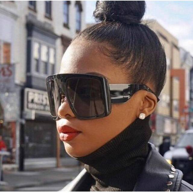 (Black Grey) 2020 New Ladies Oversized Square Sunglasses Women Men Brand Black Shield Sun Glasses Female Big Frame Oculos De Unisex Eyewear