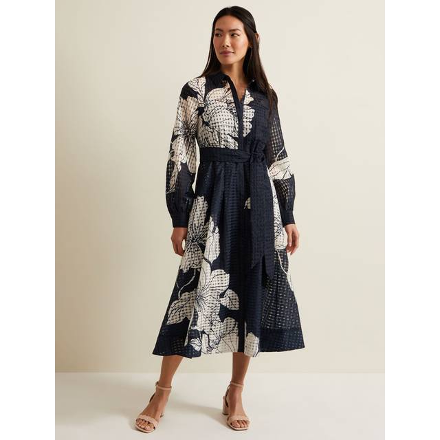 Phase Eight Natalie Floral Midi Dress, Navy/Ivory