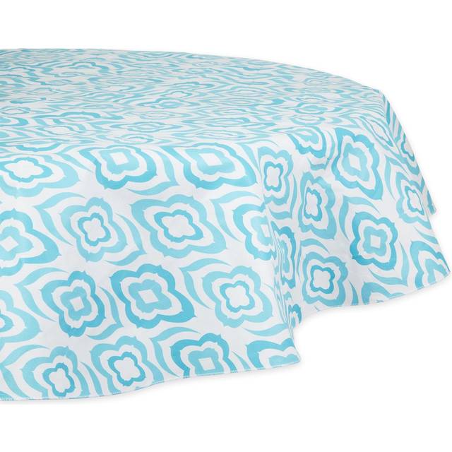BLUE IKAT VINYL TABLECLOTH 70 ROUND