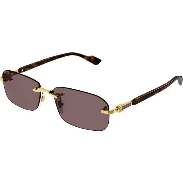 Gucci Man GG1221S 002 Solglasögon Metall Guld Brun Fyrkantig Normal