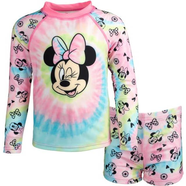 Disney Minnie Mouse Little Girls Rash Guard and Swim Shorts Set Pink 6