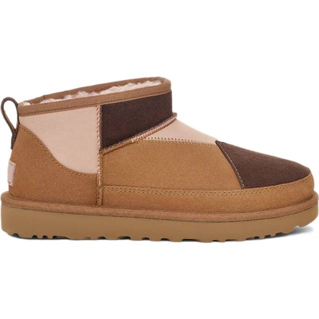 Ugg Womens Tan Comb Classic Ultra Mini Reimagind Logo-patch Suede and Shearling Ankle Boots Eur 39 / 6 Uk Women - TAN COMB