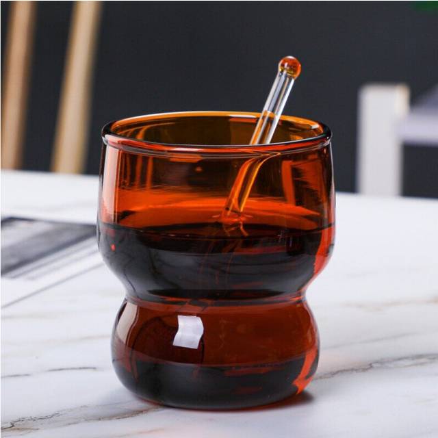 (a-C) Transparent Glass Coffee Tea Mug With Spoon Drinks Dessert Breakfast Milk Cup Glass Mugs Juice Drinks Belly Cup Drinkware