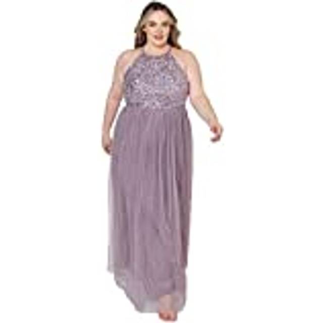 Maya Deluxe Embellished Halter Neck Maxi Dress Lilac 14
