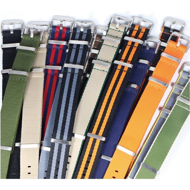 Premium Quality Herringbone 20mm 22mm Seatbelt Watch Band Nylon Nato Strap For 007 James Bond Military Striped Replacement Watch
