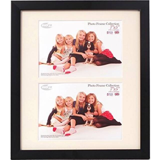 Inov8 British Made Traditional Picture/Photo Frame, Satin Black, 12x10 inch with Two 7x5 inch Aperture Inset, 1PK