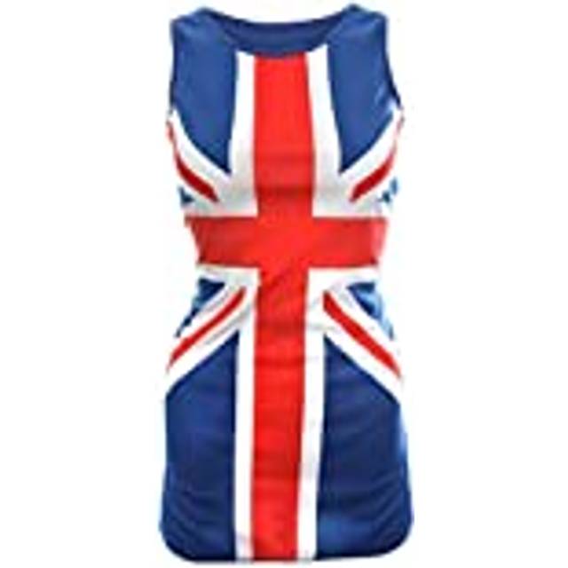 Damer VE Day Union Jack-klänning – stor – röd, vit och blå Union Jack-flagga klassisk outfit – 90-tals musiknikoner, Brit Pop, King's Coronation fin klänning, BLÅ, 36/38 SE