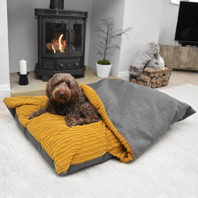 rucomfy Beanbags Burrower Dog Bed - Large - Mustard, Yellow