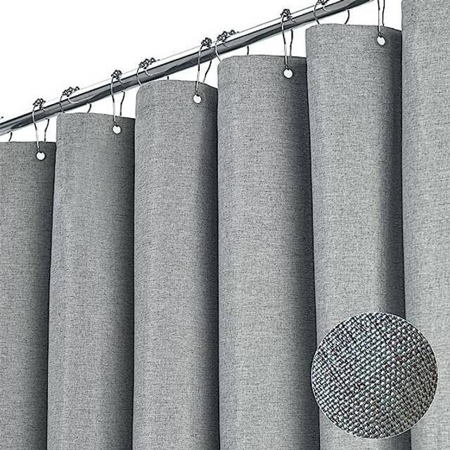 Extra Long Grey Fabric Shower Curtain, W72xH84  Textured Heavy Duty Cloth Shower Curtain Set with Hooks, Weighted Luxury Decorative Shower Curtains