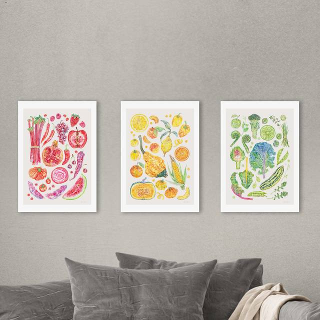 Set of 3 East End Prints Harvest Of Fruit & Vegetables Gallery Wall Framed Prints - Multicolor