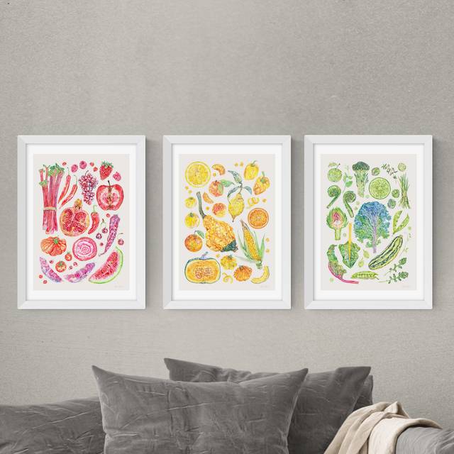 Set of 3 East End Prints Harvest Of Fruit & Vegetables Gallery Wall Framed Prints - Multicolor