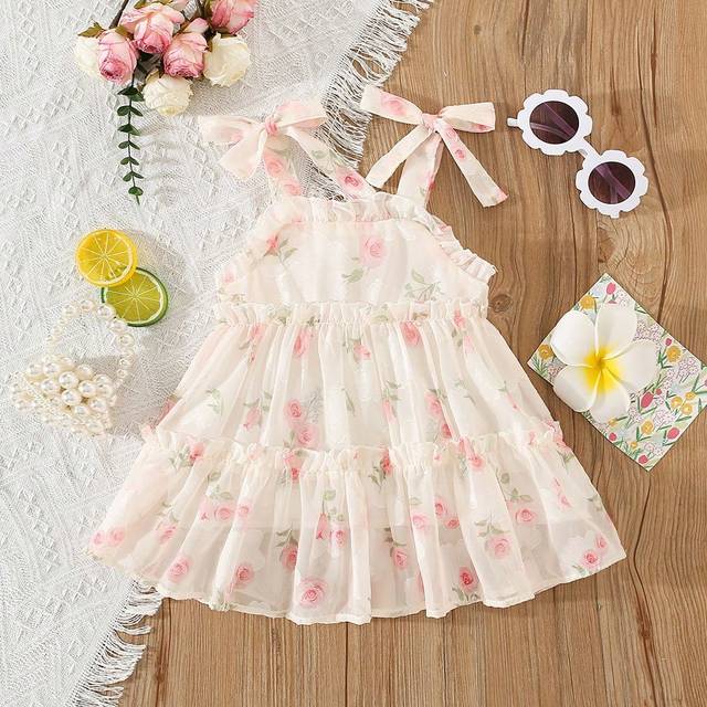 Baby Girl Summer Rose Printed Strap Princess Dress - Rosa (9-12M,12-18M,18-24M,2-3Y)