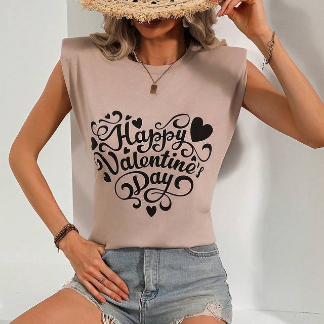 Luneh Valentine&#39;s Day Heart-Shaped Padded Shoulder Women&#39;s T-Shirt