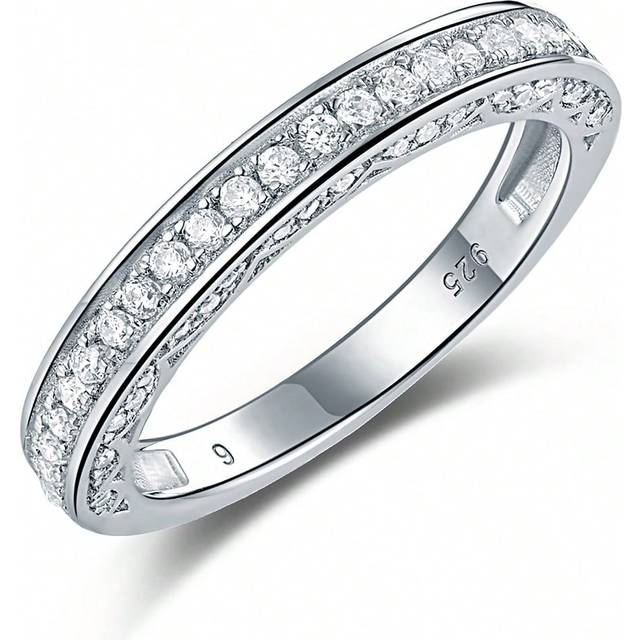 AIHUASI 1pc Stackable Eternity Band Promise Wedding Engagement Rings For Women 925 Sterling Silver 1.3mm Round Cut Cubic Zirconia Classic Jewelry Gift Bridal