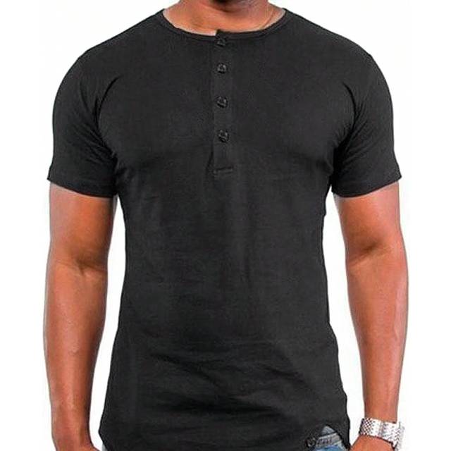 Manfinity Men Asymmetric Hem Plain Longline Short Sleeve T-Shirt, For Going Out, For Friends, Henley Top
