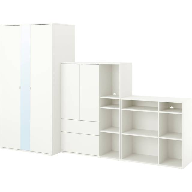 VIHALS garderobskombination, vit/spegelglas, 305x57x200 cm