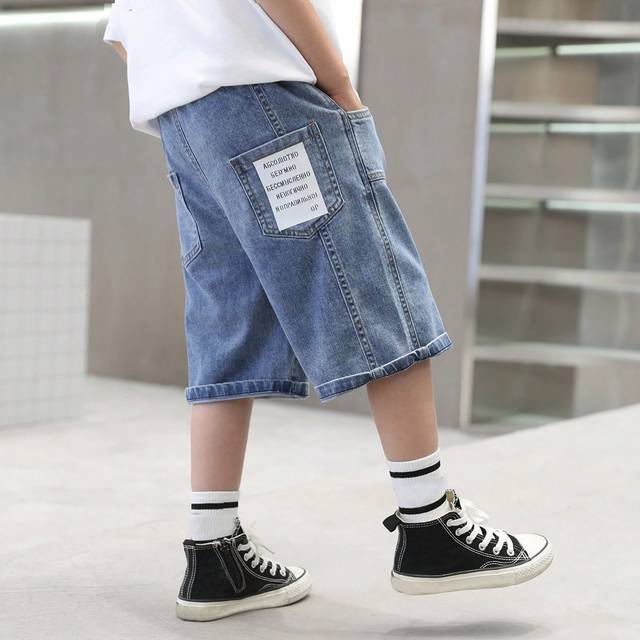 SHEIN Tween Boy 2024 Summer New Arrival Korean Style Summer Wear Capri Jeans