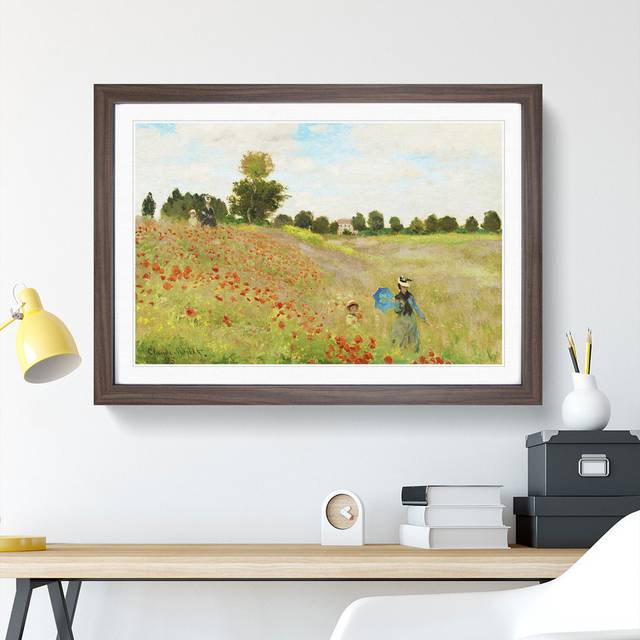 Poppy Field Vol.2 by Claude Monet - Picture Frame Painting - Walnut Framed (48cm H x 65cm W x 2cm D)