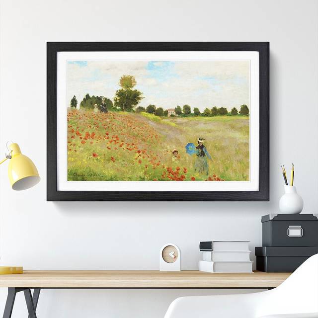 Poppy Field Vol.2 by Claude Monet - Picture Frame Painting - Black Framed (48cm H x 65cm W x 2cm D)