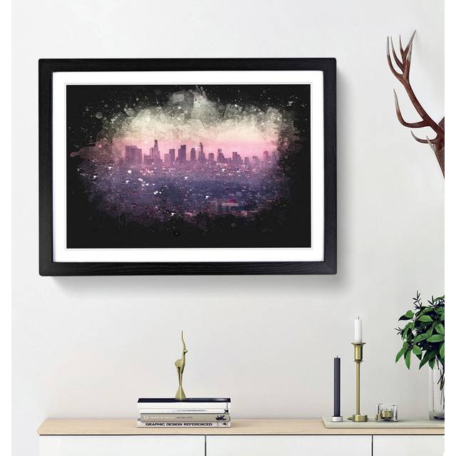 Los Angeles Skyline in the Morning - Picture Frame Painting Print - Black Framed (24cm H x 33cm W x 2cm D)