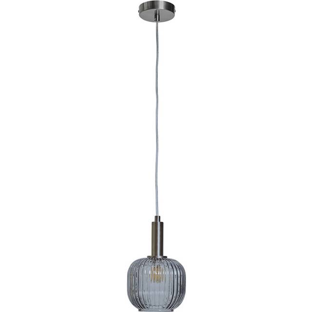 Minisun - Brushed Chrome Hanging Ceiling Light Fitting with Ribbed Smoked Glass Shade