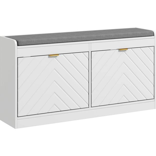 HOMCOM Shoe Bench with 2 Flip Drawers, Cushion, 8 Pairs for Entryway White