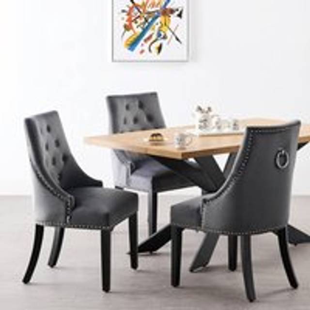 'Windsor Duke' LUX Dining Set a Table and Chairs Set of 4 - Dark Grey - One Size