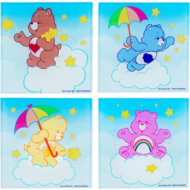 care Bears clouds glass coasters  Set of 4