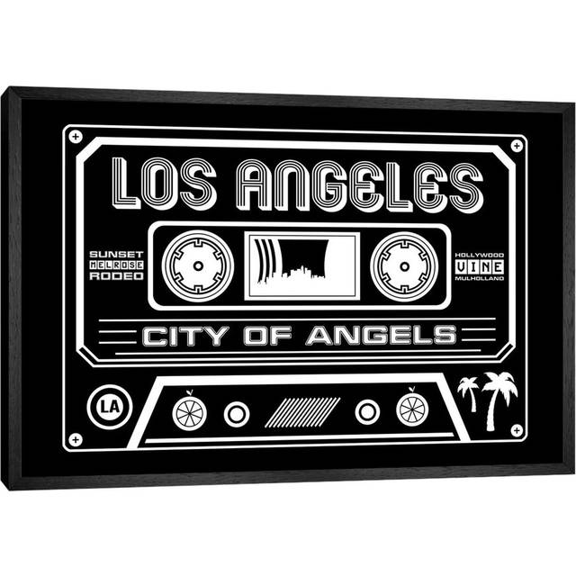 Los Angeles Cassette, Dark Background by Benton Park Prints - Graphic Art Print on Canvas - Black Framed (152.5 cm H x 101.5 cm W)