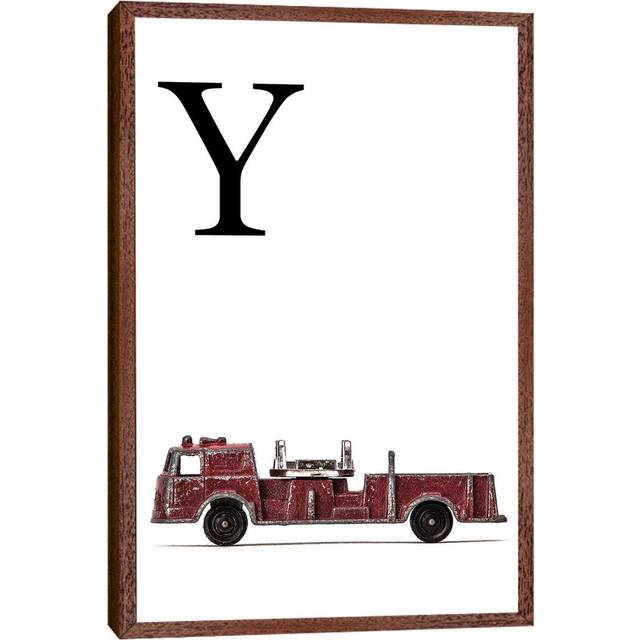 Y Fire Engine Letter - Graphic Art Print on Canvas - Classic Brown Wood Framed (101.6 cm H x 66.04 cm W)