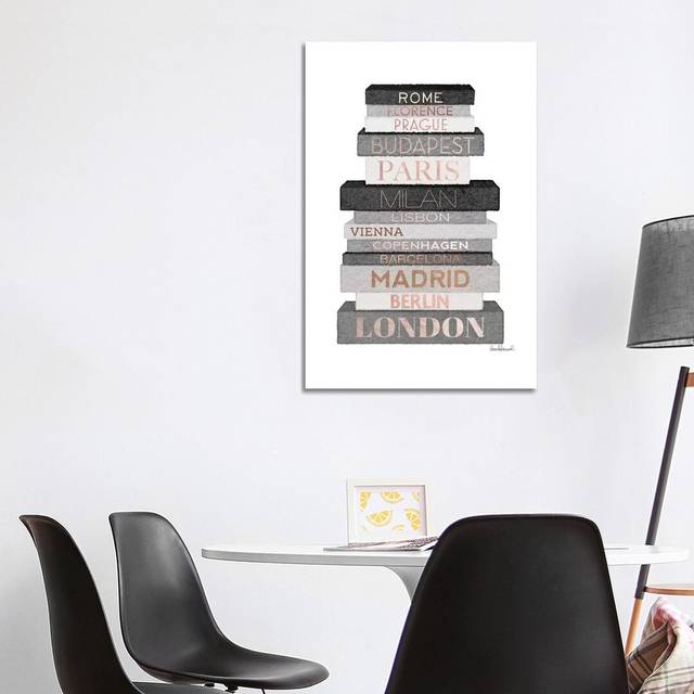 City Books Europe, Grey & Rose Gold by Amanda Greenwood - Painting Print on Canvas - Wrapped Canvas (30.48cm H x 20.32cm W x 1.91cm D)