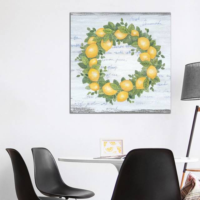 Lemon Wreath by Annie Lapoint - Wrapped Canvas Graphic Art (93.98cm H x 93.98cm W x 3.81cm D)
