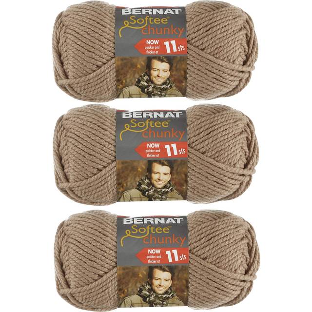 Bernat Softee Chunky 3-Pack Yarn - (6) Gauge 100% Acrylic - 3.5 oz -Soft Taupe- Machine Wash & Dry