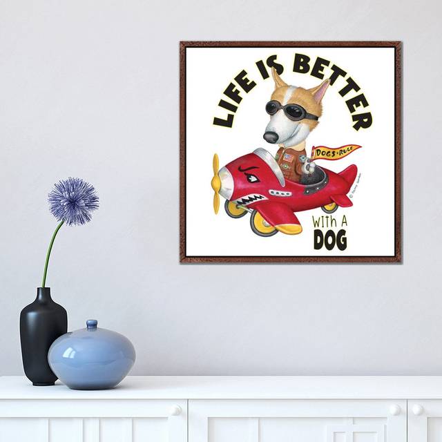 Corgi In A Plane With Words 1PC6 - Wood Framed (18&#34; H x 18&#34; W)
