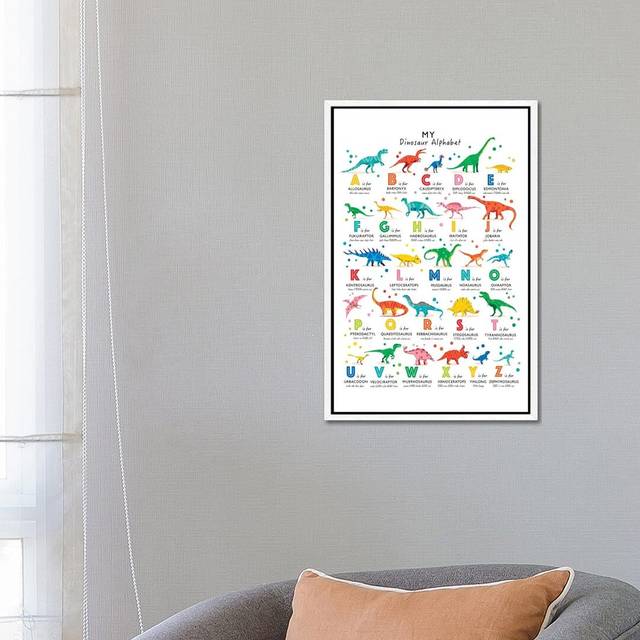 Bright Dinosaur Alphabet - Graphic Art Print on Canvas - White Framed (66.04 cm H x 45.72 cm W)