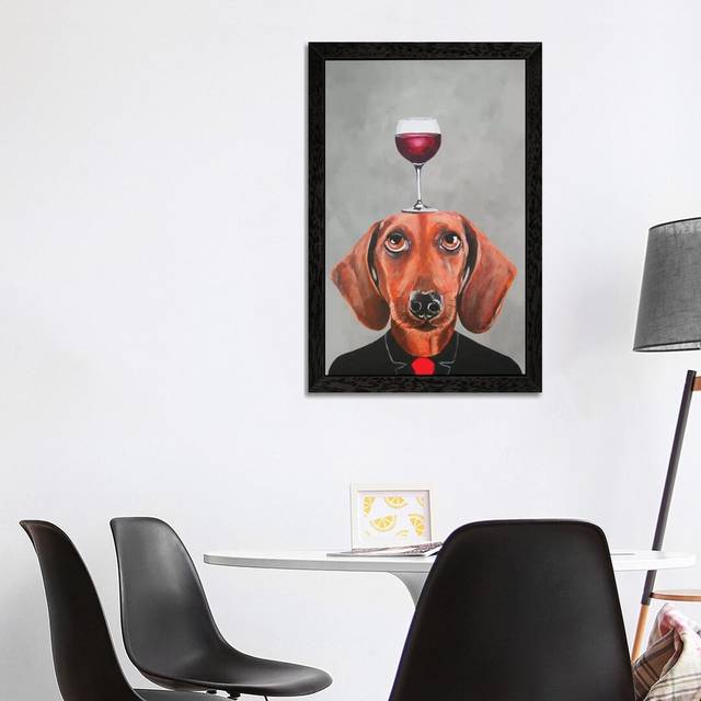 Dachshund with Wineglass by Coco de Paris - Painting Print on Canvas - Black Framed (101.6 cm H x 66.04 cm W)