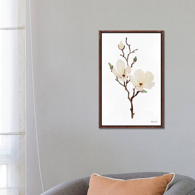 Magnolia by Stellar Design Studio - Painting on Canvas - Brown Floater Frame (66.04cm H x 45.72cm W x 3.81cm D)