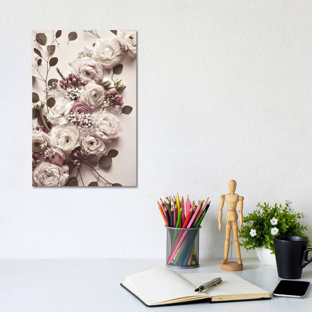 Flat Lay Flowers by Monika Strigel - Wrapped Canvas Photograph (30.48cm H x 20.32cm W x 1.91cm D)