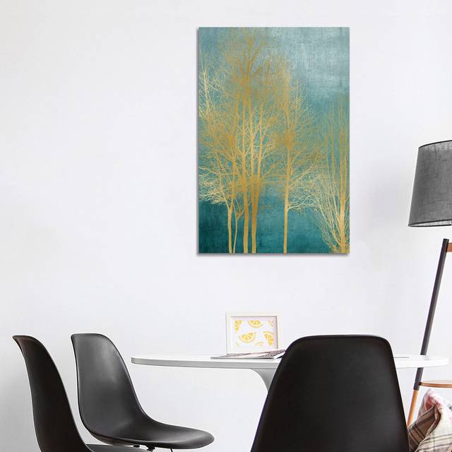 Gold Trees on Aqua Panel I by Kate Bennett - Wrapped Canvas Painting (101.6 cm H x 66.04 cm W x 1.91 cm D)