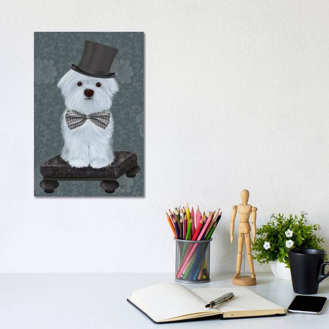 Maltese with Top Hat by Fab Funky - Wrapped Canvas Graphic Art (20.32 cm H x 30.48 cm W)
