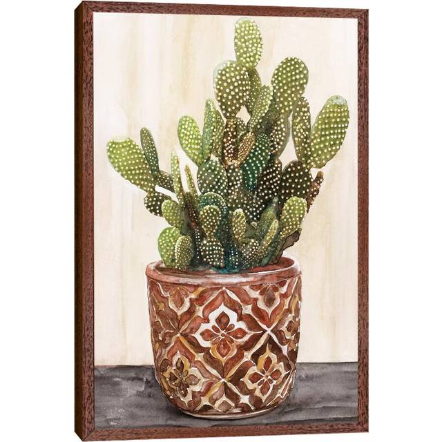 Potted Cactus II - Painting Print on Canvas - Classic Brown Wood Framed (101.6 cm H x 66.04 cm W)