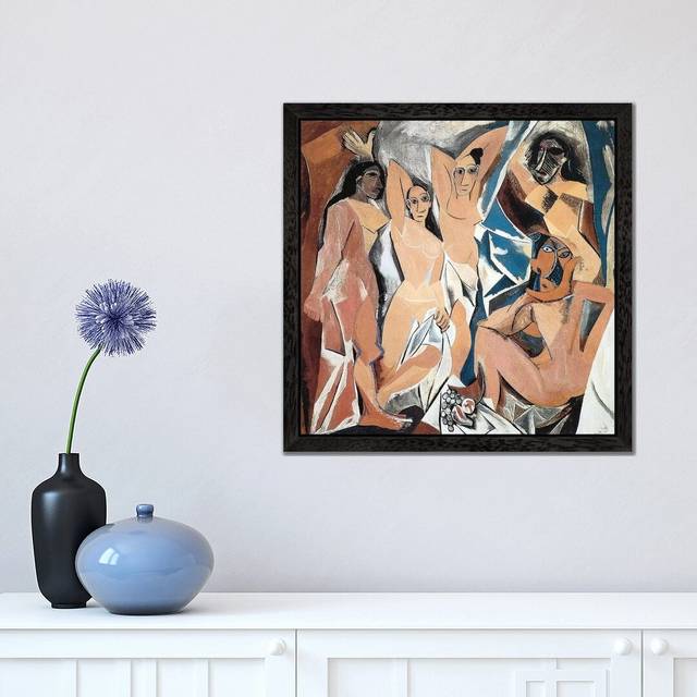 Les Demoiselles d'Avignon by Pablo Picasso - Painting Print on Canvas - Black Framed (45.72 cm H x 45.72 cm W)