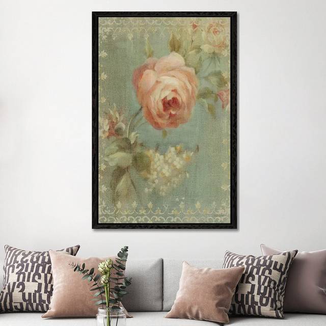 Rose on Sage by Danhui Nai - Painting Print on Canvas - Black Framed (152.5 cm H x 101.5 cm W)
