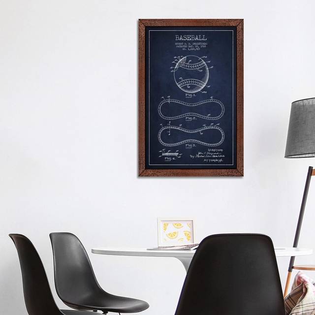 &#39;Baseball Navy Blue Patent Blueprint&#39; by Aged Pixel - Floater Frame Graphic Art Print on Canvas - Brown Floater Framed (152.4cm H x 101.6cm W x 3.81cm D)