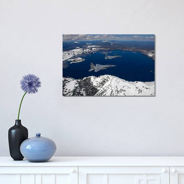 Two F-15 Eagles Fly Over Crater Lake In Central Oregon (30.48cm H x 45.72cm W x 1.91cm D)